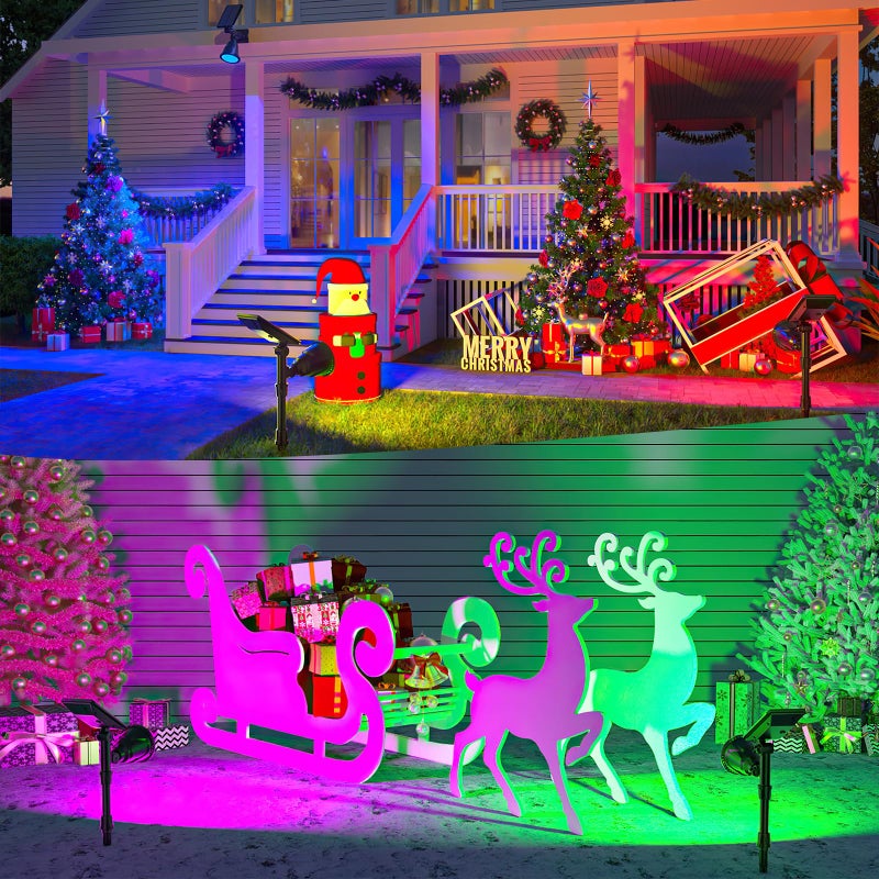 JSOT 2 Pack Christmas Solar Spotlights, RGB Solar Spot Light Outdoor Waterproof Color Changing Landscape Lighting with 9 Lighting Options Decor for Backyard Walkway Tree Lawn - Image 4